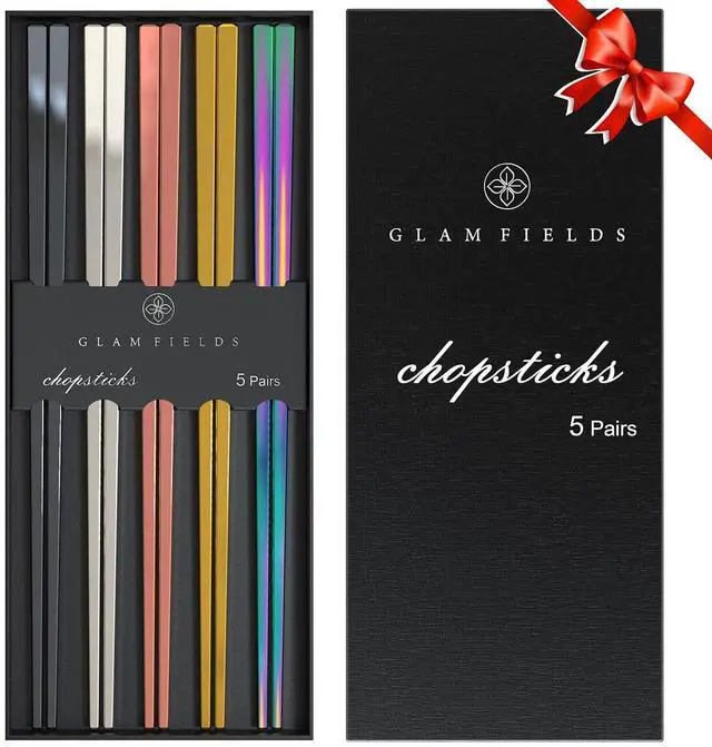 Main image of Metal Reusable Chopsticks, 5 Pairs, Chop Sticks,Multicolor | Reusable; Dishwasher safe; Stainless steel; Japanese style ; No-slip Lightweight; Multipack 5 pairs ; Perfect gift set