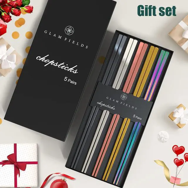 Alt view image 6 of 7 - Metal Reusable Chopsticks, 5 Pairs, Chop Sticks,Multicolor | Reusable; Dishwasher safe; Stainless steel; Japanese style ; No-slip Lightweight; Multipack 5 pairs ; Perfect gift set