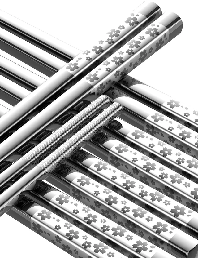Main image of 5 Pairs Metal Chopsticks Reusable 18/8 stainless steel Chopsticks Japanese Style Dishwasher Safe Lightweight Non-Slip Chop Sticks 9 1/4 Inches Present Set