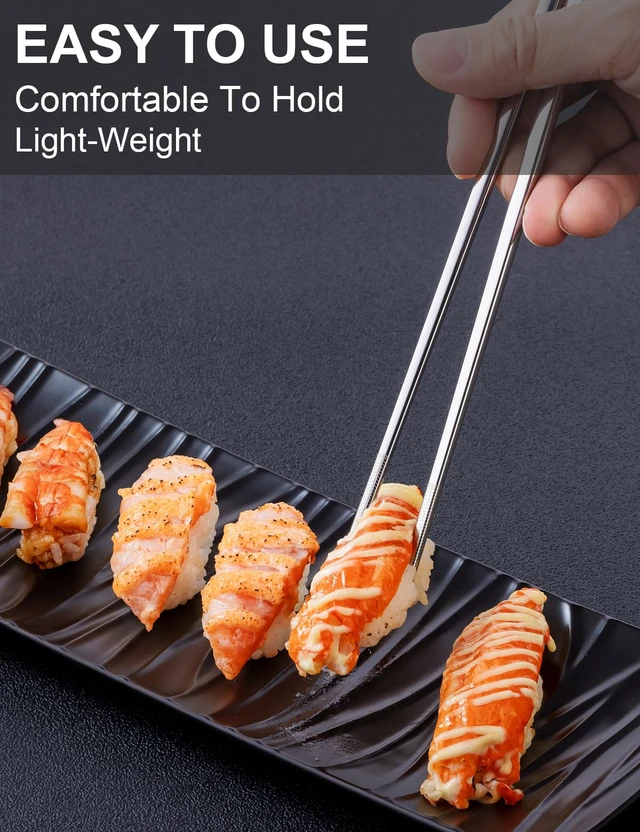 Alt view image 5 of 7 - 5 Pairs Metal Chopsticks Reusable 18/8 stainless steel Chopsticks Japanese Style Dishwasher Safe Lightweight Non-Slip Chop Sticks 9 1/4 Inches Present Set