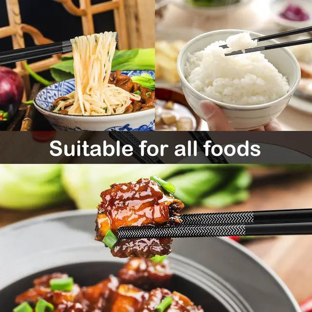 Alt view image 7 of 7 - 8 Pairs Metal Chopsticks Reusable Black Stainless Steel Chopsticks Set Laser Engraved Non-slip Japanese Korean Chinese Chopstick for Cooking Eating Dishwasher Safe 9.25" Chop Sticks Gift Set
