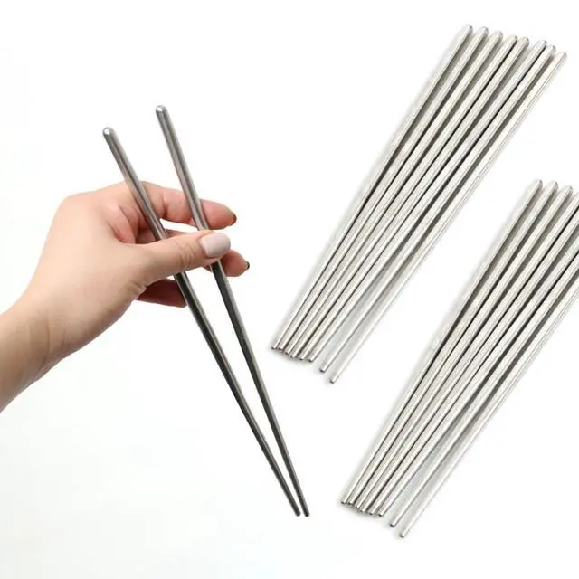 Alt view image 2 of 7 - Vacuum Chopsticks 10 Pairs For Asian Party Korean Restaurants Reusable Dishwasher Safe Lightweight Stainless Steel Chopsticks Non-Slip