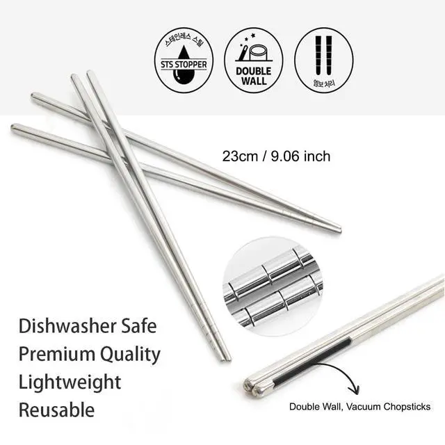 Alt view image 4 of 7 - Vacuum Chopsticks 10 Pairs For Asian Party Korean Restaurants Reusable Dishwasher Safe Lightweight Stainless Steel Chopsticks Non-Slip