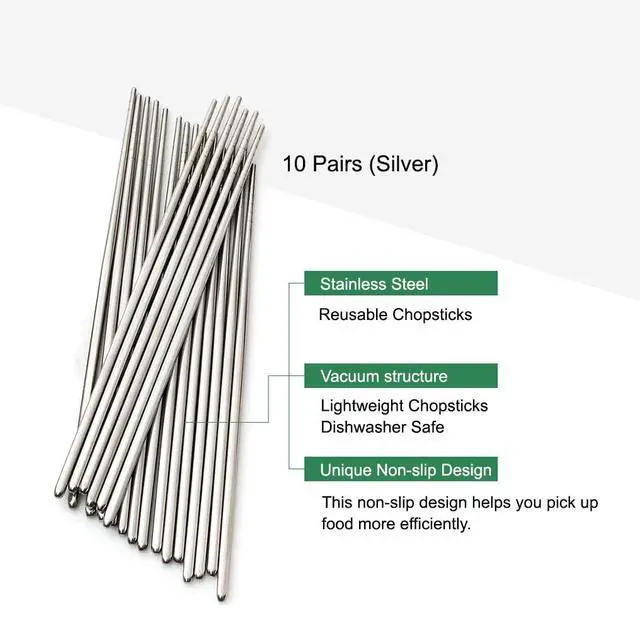 Alt view image 5 of 7 - Vacuum Chopsticks 10 Pairs For Asian Party Korean Restaurants Reusable Dishwasher Safe Lightweight Stainless Steel Chopsticks Non-Slip