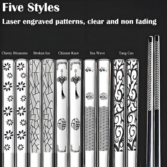 Alt view image 2 of 7 - Metal Chopsticks Reusable 5 Pairs 18/8 Stainless Steel chop sticks silver | Dishwasher Safe,Non-Slip Grip,Good for Beginners,SUS304 Resistant to Rust,Square,Lightweight 9.25''
