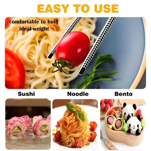 Alt view image 6 of 7 - Metal Chopsticks Reusable 5 Pairs 18/8 Stainless Steel chop sticks silver | Dishwasher Safe,Non-Slip Grip,Good for Beginners,SUS304 Resistant to Rust,Square,Lightweight 9.25''