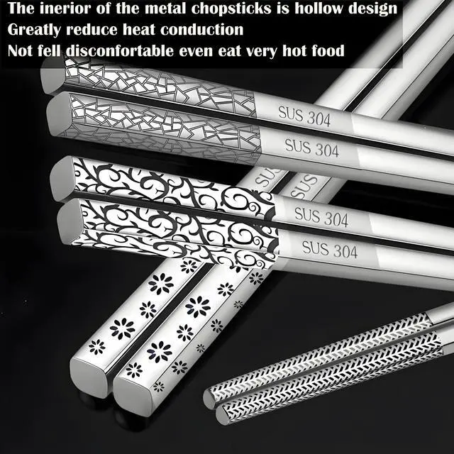 Alt view image 7 of 7 - Metal Chopsticks Reusable 5 Pairs 18/8 Stainless Steel chop sticks silver | Dishwasher Safe,Non-Slip Grip,Good for Beginners,SUS304 Resistant to Rust,Square,Lightweight 9.25''