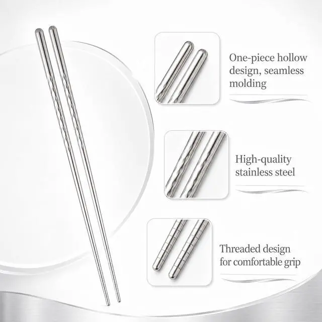 Alt view image 3 of 7 - 2 Pairs 15.3 Inch Cooking Chopsticks Extra Long Reusable Stainless Steel Chopsticks with Non Slip Threaded for Hot Pot, Noodle, Cooking, Frying (Silver)