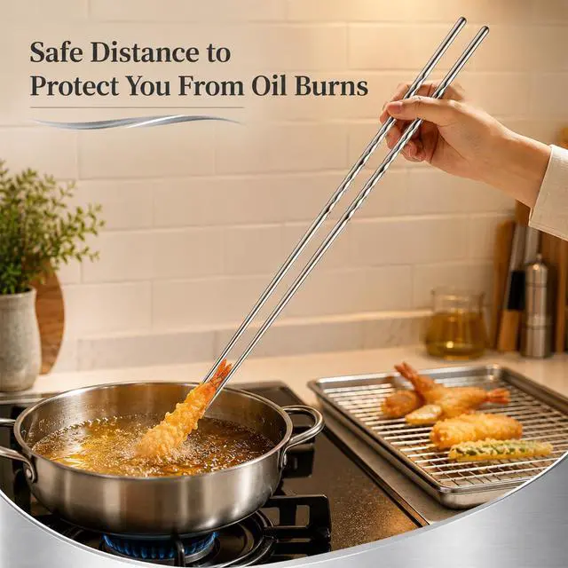 Alt view image 4 of 7 - 2 Pairs 15.3 Inch Cooking Chopsticks Extra Long Reusable Stainless Steel Chopsticks with Non Slip Threaded for Hot Pot, Noodle, Cooking, Frying (Silver)