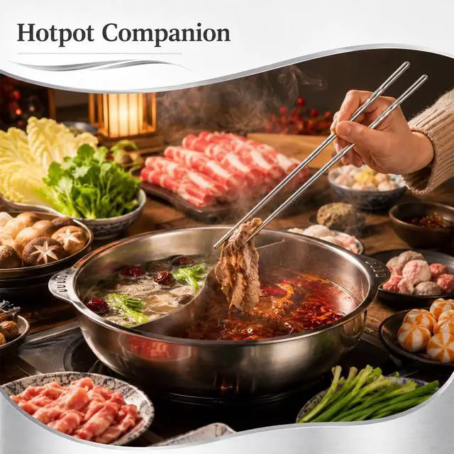 Alt view image 5 of 7 - 2 Pairs 15.3 Inch Cooking Chopsticks Extra Long Reusable Stainless Steel Chopsticks with Non Slip Threaded for Hot Pot, Noodle, Cooking, Frying (Silver)