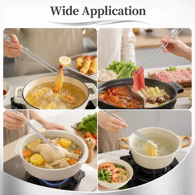 Alt view image 7 of 7 - 2 Pairs 15.3 Inch Cooking Chopsticks Extra Long Reusable Stainless Steel Chopsticks with Non Slip Threaded for Hot Pot, Noodle, Cooking, Frying (Silver)
