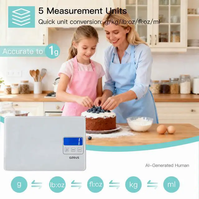 Alt view image 2 of 7 - Digital Kitchen Scale, 11 lb, USB Rechargeable, 1 g/0.04 oz, White