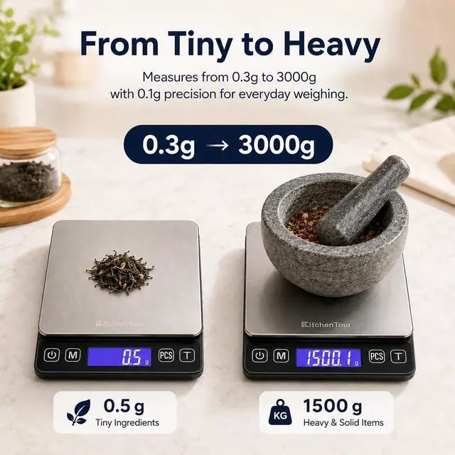 Alt view image 2 of 7 - Digital Kitchen Gram Scale - 3000g/0.1g - High Accuracy Precision Food Scale with 9 Units(g/oz/ml/lb/lb:oz/gn/ozt/DWT/ct) - Meat Scale with Back-Lit LCD Display(Batteries Included)