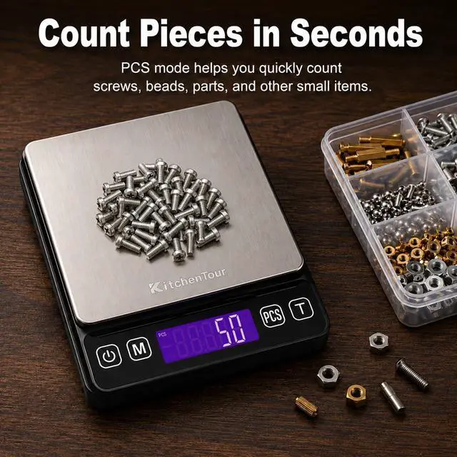 Alt view image 6 of 7 - Digital Kitchen Gram Scale - 3000g/0.1g - High Accuracy Precision Food Scale with 9 Units(g/oz/ml/lb/lb:oz/gn/ozt/DWT/ct) - Meat Scale with Back-Lit LCD Display(Batteries Included)