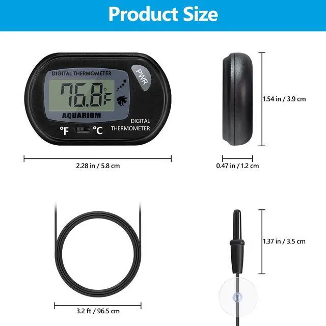 Alt view image 5 of 7 - Aquarium Thermometer with Large LCD Display Fahrenheit/Celsius(/) Fish Tank Thermometer for Aquarium Reptile Terrarium Digital Water Thermometer with Suction Cup