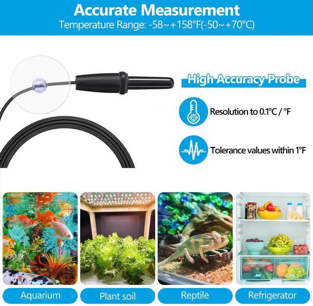 Alt view image 2 of 7 - Aquarium Thermometer with Large LCD Display Fahrenheit/Celsius(/) Fish Tank Thermometer for Aquarium Reptile Terrarium Digital Water Thermometer with Suction Cup