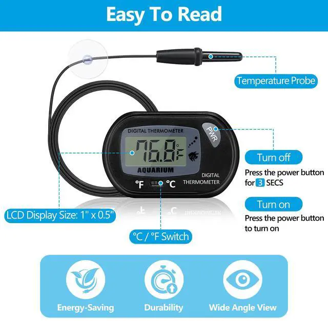 Alt view image 3 of 7 - Aquarium Thermometer with Large LCD Display Fahrenheit/Celsius(/) Fish Tank Thermometer for Aquarium Reptile Terrarium Digital Water Thermometer with Suction Cup