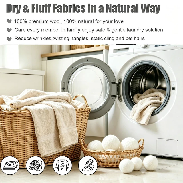 Alt view image 2 of 7 - Wool Dryer Balls 6 Pack, 100% New Zealand Wool to Core | Reusable Natural Fabric Softener Alternative, Chemical Free Reduce Wrinkles, Static & Shorten Drying Time 1000+ Loads