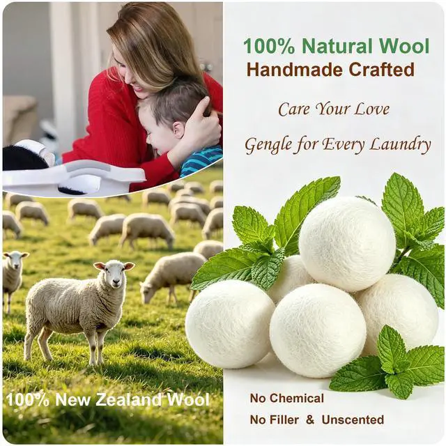 Alt view image 4 of 7 - Wool Dryer Balls 6 Pack, 100% New Zealand Wool to Core | Reusable Natural Fabric Softener Alternative, Chemical Free Reduce Wrinkles, Static & Shorten Drying Time 1000+ Loads