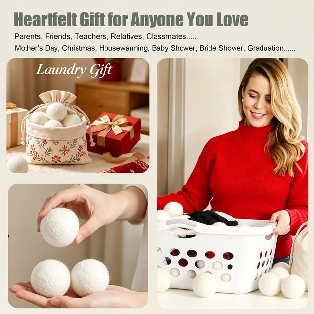 Alt view image 6 of 7 - Wool Dryer Balls 6 Pack, 100% New Zealand Wool to Core | Reusable Natural Fabric Softener Alternative, Chemical Free Reduce Wrinkles, Static & Shorten Drying Time 1000+ Loads