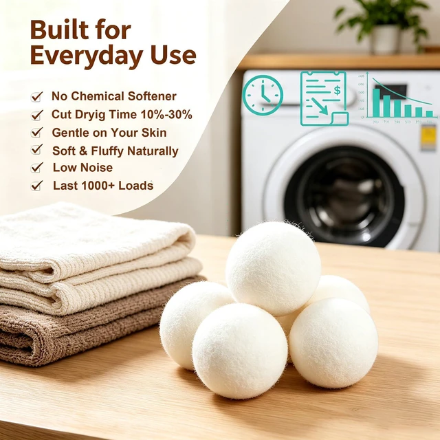 Alt view image 7 of 7 - Wool Dryer Balls 6 Pack, 100% New Zealand Wool to Core | Reusable Natural Fabric Softener Alternative, Chemical Free Reduce Wrinkles, Static & Shorten Drying Time 1000+ Loads