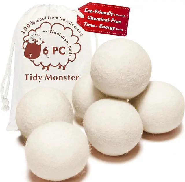 Main image of 100% New Zealand Wool Dryer Balls XL Size 6 Pack, Organic & Chemical-Free Fabric Softener, Baby Safe & Hypoallergenic, Reduces Static, Wrinkles & Drying Time, Reusable for 1000+ Loads