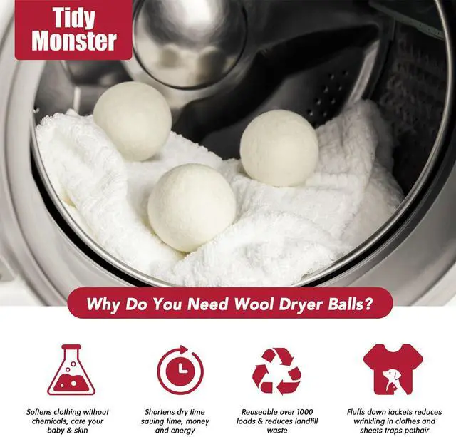 Alt view image 2 of 7 - 100% New Zealand Wool Dryer Balls XL Size 6 Pack, Organic & Chemical-Free Fabric Softener, Baby Safe & Hypoallergenic, Reduces Static, Wrinkles & Drying Time, Reusable for 1000+ Loads