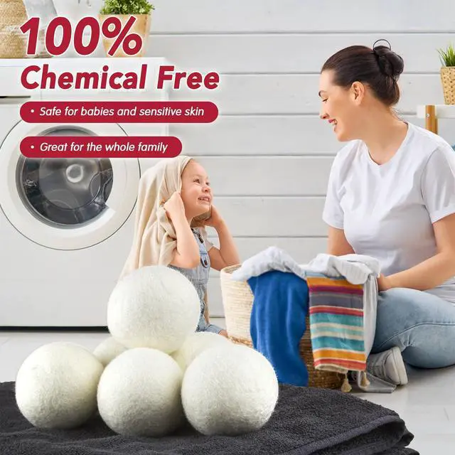Alt view image 4 of 7 - 100% New Zealand Wool Dryer Balls XL Size 6 Pack, Organic & Chemical-Free Fabric Softener, Baby Safe & Hypoallergenic, Reduces Static, Wrinkles & Drying Time, Reusable for 1000+ Loads