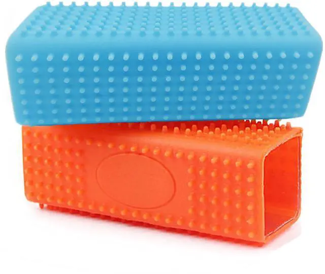 Main image of 2 Pieces Pet Dog Cat Hair Remover, Block Roller Cleaner, Hollow Silicone Cleaner Brush for Sofa, Car Interiors, Furnishings, Carpets, Bedding or Any Fabric (Orange, Blue)