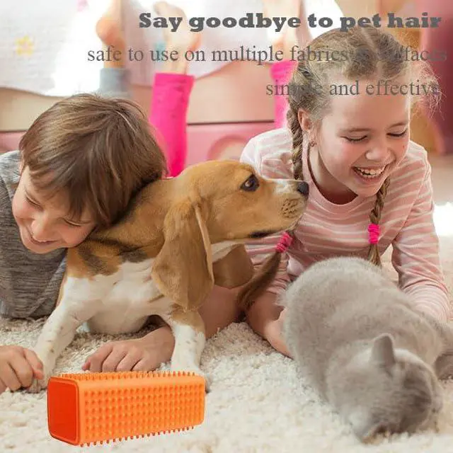 Alt view image 5 of 6 - 2 Pieces Pet Dog Cat Hair Remover, Block Roller Cleaner, Hollow Silicone Cleaner Brush for Sofa, Car Interiors, Furnishings, Carpets, Bedding or Any Fabric (Orange, Blue)