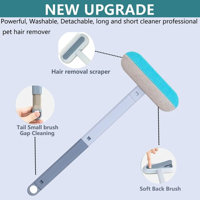 Alt view image 3 of 7 - 4 in 1 Pet Hair Remover, Reusable, Effective Cat and Dog Hair Removal Cleaning Tool with 17-Inch Extra Long Handle Multifunctional Fur Lint Brush for Couch, Furniture, Carpet, Clothes, Bedding