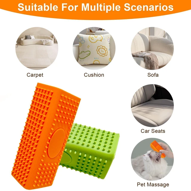 Alt view image 4 of 7 - 2pcs Pet Hair Remover, Dog Cat Block Roller Cleaner, Car Carpet Cleaner Brush for Small Animals, Pet Hair Removal Tool for Interior, Furniture, Sofa, Car Seat (Orange+Green)