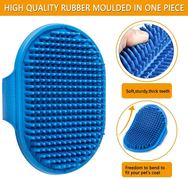 Alt view image 4 of 7 - Dog Bath Brush, Dog Shampoo Brush With Adjustable Ring Handle Long Bristles, Upgraded Version Anti-Slip Back & Strap, Pet Grooming Brush for Dogs & Cats 2pcs