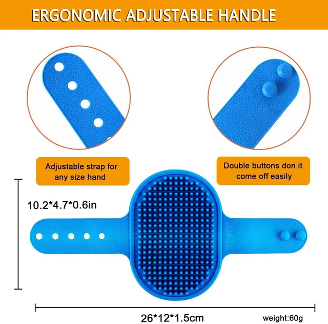 Alt view image 5 of 7 - Dog Bath Brush, Dog Shampoo Brush With Adjustable Ring Handle Long Bristles, Upgraded Version Anti-Slip Back & Strap, Pet Grooming Brush for Dogs & Cats 2pcs