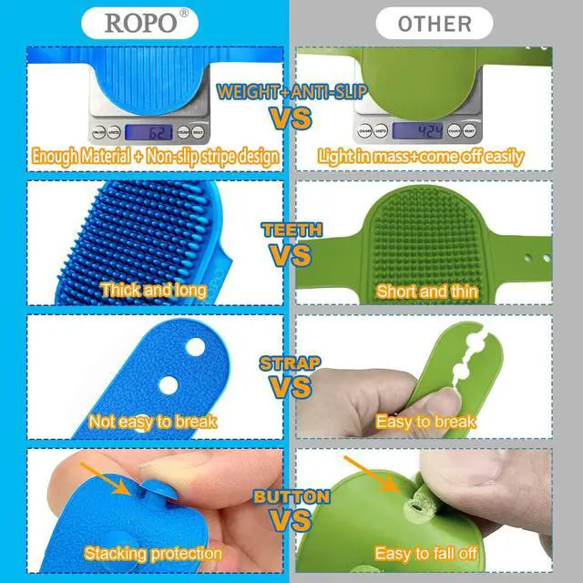Alt view image 2 of 7 - Dog Bath Brush, Dog Shampoo Brush With Adjustable Ring Handle Long Bristles, Upgraded Version Anti-Slip Back & Strap, Pet Grooming Brush for Dogs & Cats 2pcs