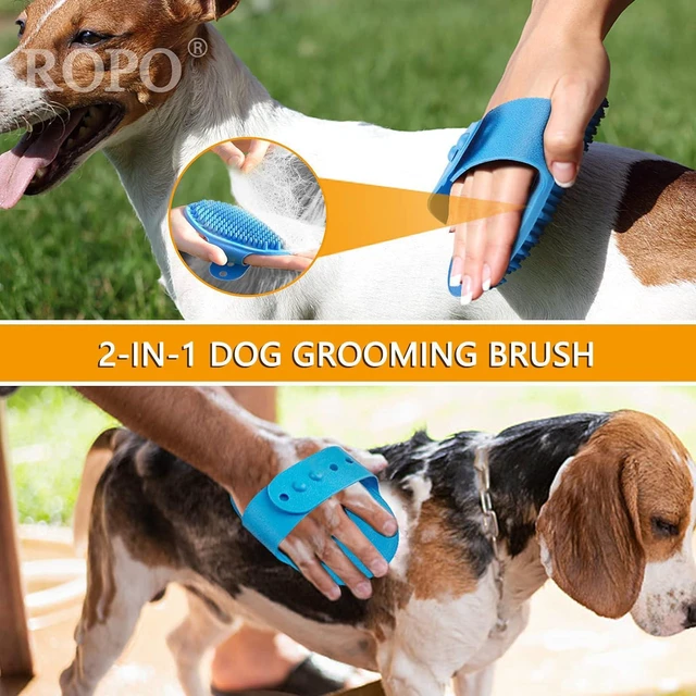 Alt view image 6 of 7 - Dog Bath Brush, Dog Shampoo Brush With Adjustable Ring Handle Long Bristles, Upgraded Version Anti-Slip Back & Strap, Pet Grooming Brush for Dogs & Cats 2pcs