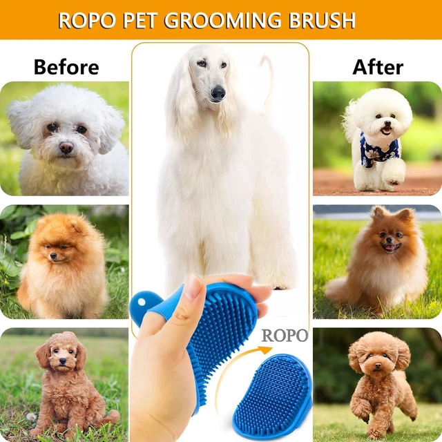 Alt view image 7 of 7 - Dog Bath Brush, Dog Shampoo Brush With Adjustable Ring Handle Long Bristles, Upgraded Version Anti-Slip Back & Strap, Pet Grooming Brush for Dogs & Cats 2pcs