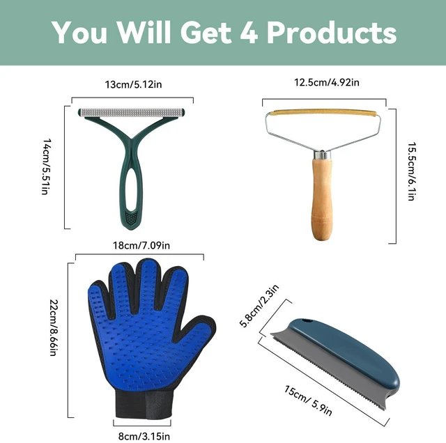 Alt view image 2 of 7 - Pet Hair Remover Tool 4-Pack, Dog Cat Hair Remover with 1PCS Pet Grooming Glove, Lint Shaver Cleaner Pro, Portable Carpet Scraper for Carpets, Clothes, Car Mats, Couch, Pet Bed, Furniture