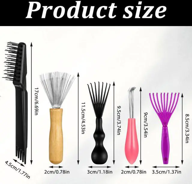 Alt view image 2 of 7 - Comb and Brush Cleaner Tool Set, 5-Piece Comb Cleaner Set - Hair Brush Cleaner Rake, Comb Cleaning Brush, Maintenance Hair Comb for Home and Salon Use Removing Hair Dust