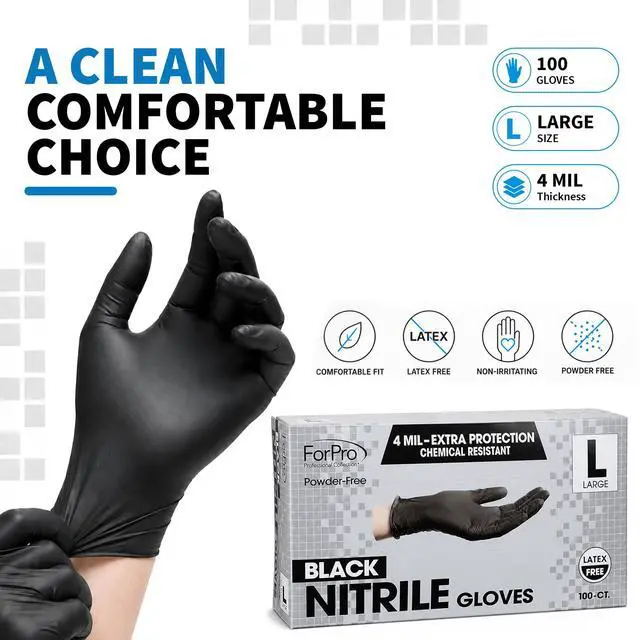 Alt view image 7 of 7 - Disposable Nitrile Gloves, 4 Mil, Powder & Latex-Free, Food Safe | Chemical Resistant, Multi-Purpose Gloves | Textured Finish for Extra Protection, Non-Sterile, Ambidextrous