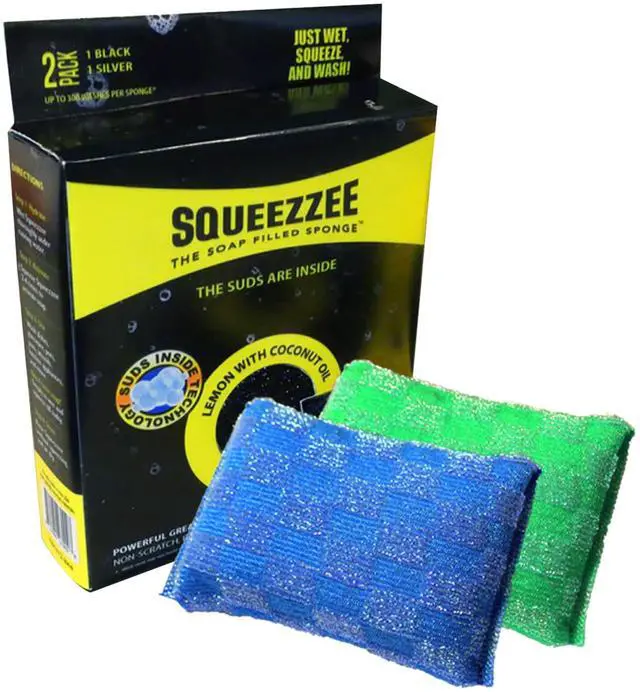 Main image of Scrubber Sponges 2-Pack - Non Scratch Scrubbing Sponge with Built-in Dishwashing Liquid Dish Soap, Double Sided Kitchen Cleaning Scrubbers, Up to 300 Washes Per Sponge