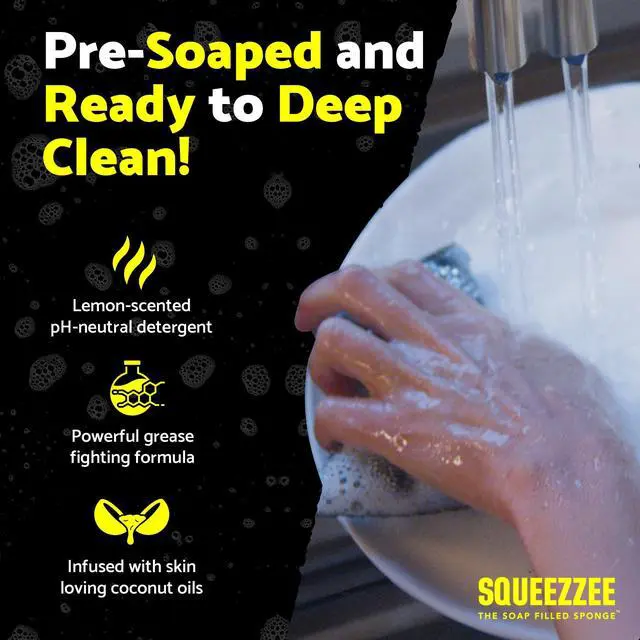 Alt view image 2 of 7 - Scrubber Sponges 2-Pack - Non Scratch Scrubbing Sponge with Built-in Dishwashing Liquid Dish Soap, Double Sided Kitchen Cleaning Scrubbers, Up to 300 Washes Per Sponge