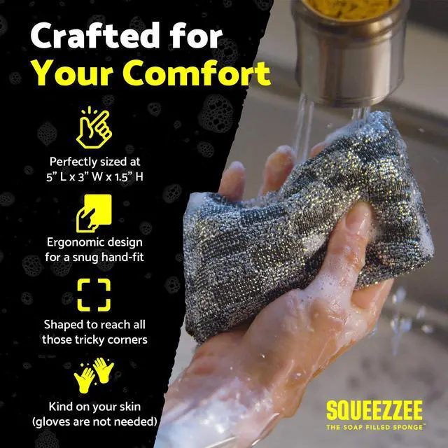 Alt view image 4 of 7 - Scrubber Sponges 2-Pack - Non Scratch Scrubbing Sponge with Built-in Dishwashing Liquid Dish Soap, Double Sided Kitchen Cleaning Scrubbers, Up to 300 Washes Per Sponge