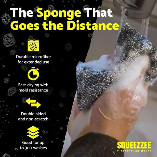 Alt view image 5 of 7 - Scrubber Sponges 2-Pack - Non Scratch Scrubbing Sponge with Built-in Dishwashing Liquid Dish Soap, Double Sided Kitchen Cleaning Scrubbers, Up to 300 Washes Per Sponge