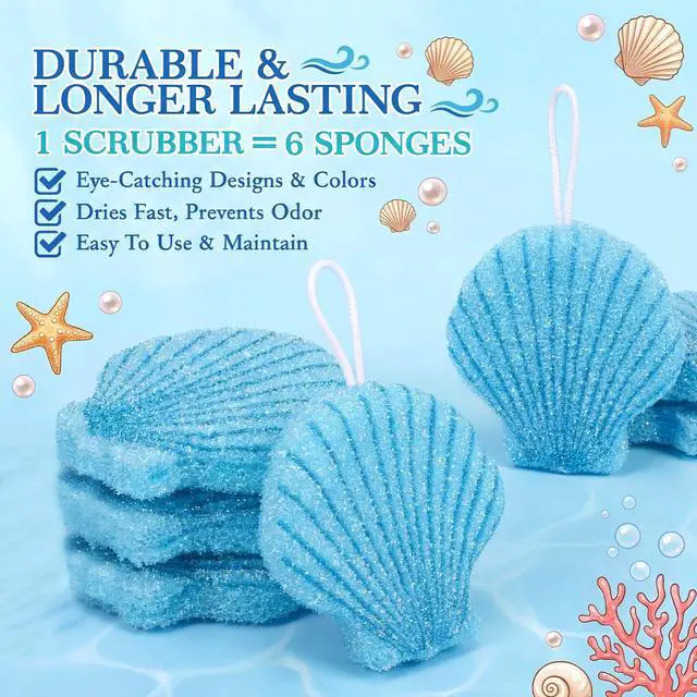 Alt view image 2 of 6 - 12 Pcs Shell Sponge Dish Scrubber Dual Sided Non Scratch Dish Washing Scrubbers Reusable Household Cleaning Kitchen Tools for Dishwashing Washing Dishes Cookware Tubs Sinks