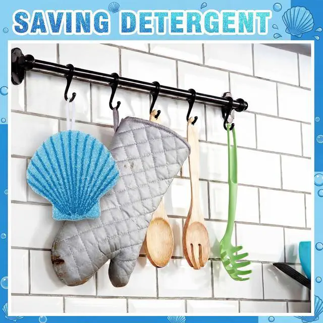 Alt view image 4 of 6 - 12 Pcs Shell Sponge Dish Scrubber Dual Sided Non Scratch Dish Washing Scrubbers Reusable Household Cleaning Kitchen Tools for Dishwashing Washing Dishes Cookware Tubs Sinks