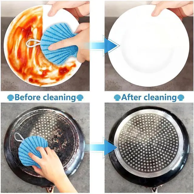 Alt view image 5 of 6 - 12 Pcs Shell Sponge Dish Scrubber Dual Sided Non Scratch Dish Washing Scrubbers Reusable Household Cleaning Kitchen Tools for Dishwashing Washing Dishes Cookware Tubs Sinks