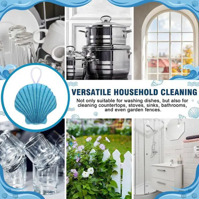 Alt view image 6 of 6 - 12 Pcs Shell Sponge Dish Scrubber Dual Sided Non Scratch Dish Washing Scrubbers Reusable Household Cleaning Kitchen Tools for Dishwashing Washing Dishes Cookware Tubs Sinks