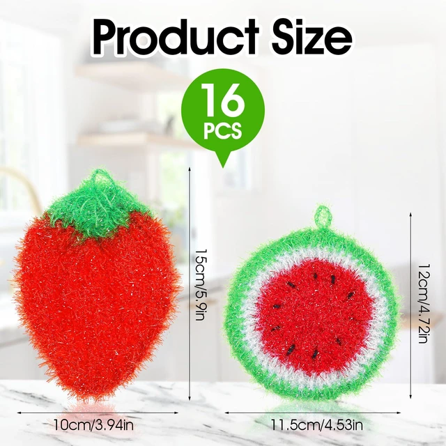 Alt view image 2 of 7 - 16pcs Fruit Dish Srubbies,Non Scratch Dishwashing Sponges,Double Layer Reusable Hand-Knitting Kitchen Cleaning Dish Sponge Scrubber for Dishwashing Washing Dishes Cookware Tubs Sinks