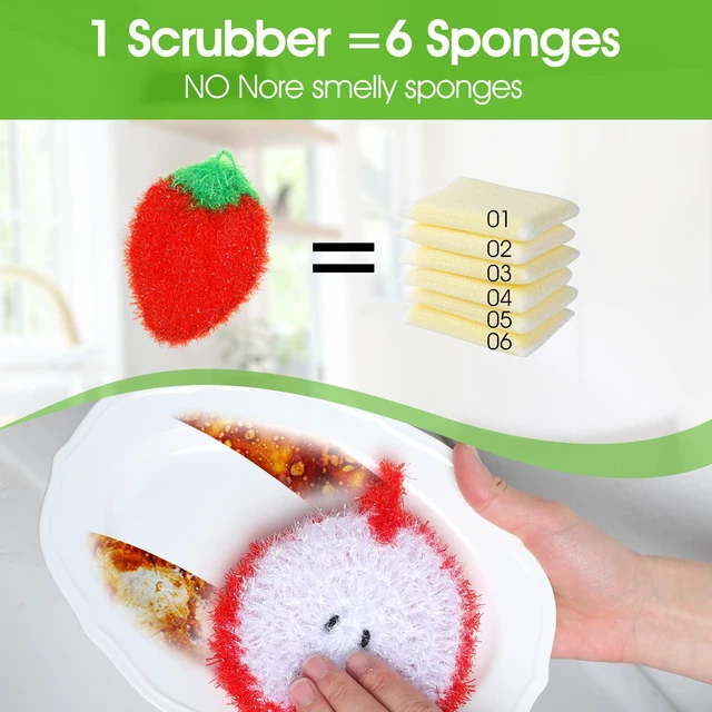 Alt view image 5 of 7 - 16pcs Fruit Dish Srubbies,Non Scratch Dishwashing Sponges,Double Layer Reusable Hand-Knitting Kitchen Cleaning Dish Sponge Scrubber for Dishwashing Washing Dishes Cookware Tubs Sinks